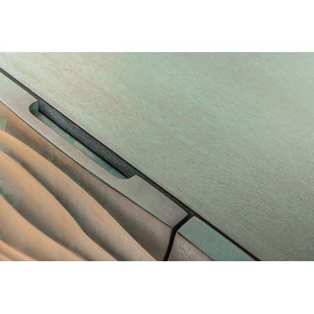 Buffet bas WAVE 160cm turquoise bois manguier - pieds doré
