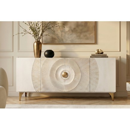 Buffet bas GOLDEN SUNSET 180cm manguier blanc et doré