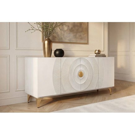 Buffet bas GOLDEN SUNSET 180cm manguier blanc et doré 2