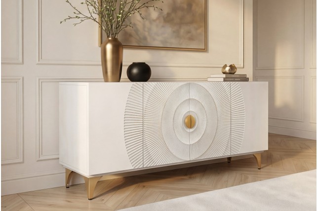 Buffet bas GOLDEN SUNSET 180cm manguier blanc et doré
