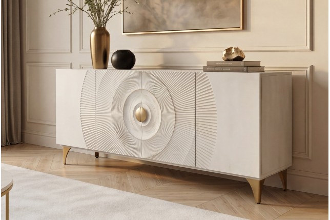 Buffet bas GOLDEN SUNSET 180cm manguier blanc et doré