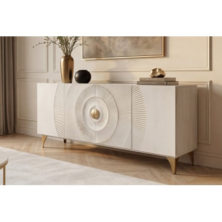 Buffet bas GOLDEN SUNSET 180cm manguier blanc et doré