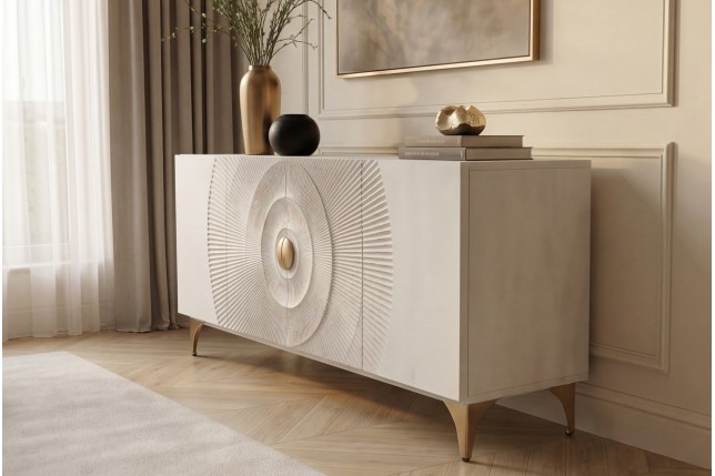 Buffet bas GOLDEN SUNSET 180cm manguier blanc et doré