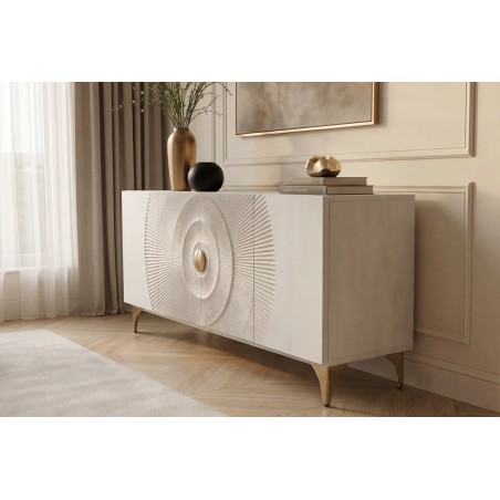 Buffet bas GOLDEN SUNSET 180cm manguier blanc et doré