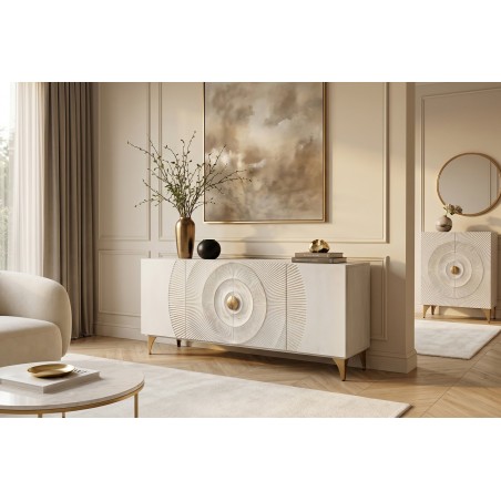 Buffet bas GOLDEN SUNSET 180cm manguier blanc et doré