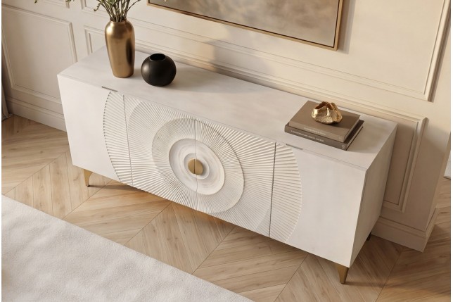 Buffet bas GOLDEN SUNSET 180cm manguier blanc et doré