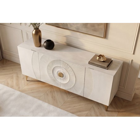 Buffet bas GOLDEN SUNSET 180cm manguier blanc et doré
