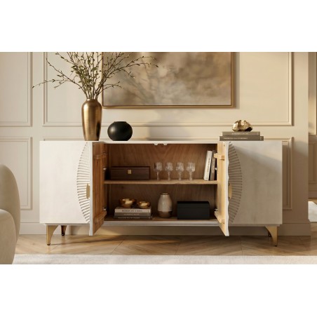 Buffet bas GOLDEN SUNSET 180cm manguier blanc et doré
