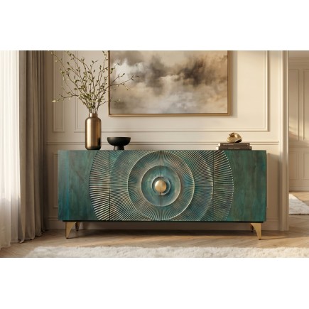 Buffet bas GOLDEN SUNSET 180cm manguier turquoise doré