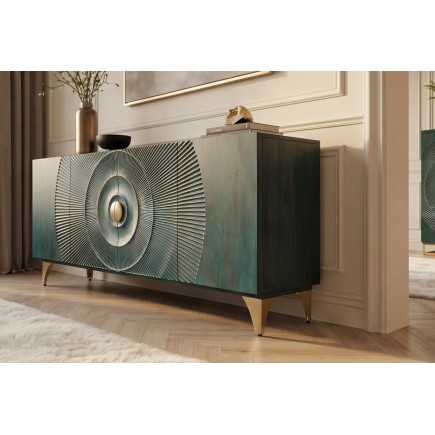 Buffet bas GOLDEN SUNSET 180cm manguier turquoise doré 2