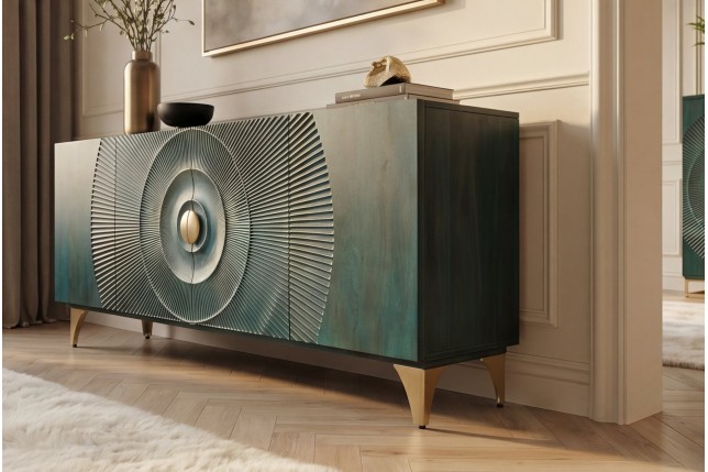 Buffet bas GOLDEN SUNSET 180cm manguier turquoise doré
