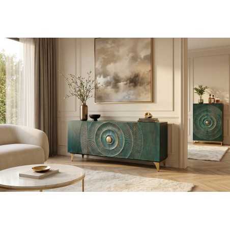 Buffet bas GOLDEN SUNSET 180cm manguier turquoise doré