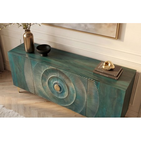 Buffet bas GOLDEN SUNSET 180cm manguier turquoise doré