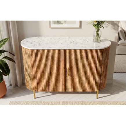 Buffet bas TRES CHIC 105cm manguier et marbre blanc doré 2