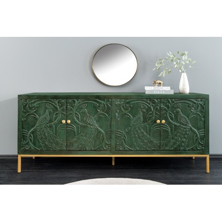 Buffet bas PEACOCK 175cm manguier vert antique doré