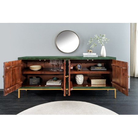 Buffet bas PEACOCK 175cm manguier vert antique doré