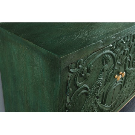 Buffet bas PEACOCK 175cm manguier vert antique doré