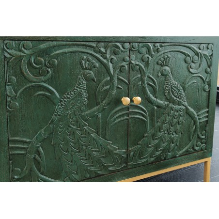 Buffet bas PEACOCK 175cm manguier vert antique doré