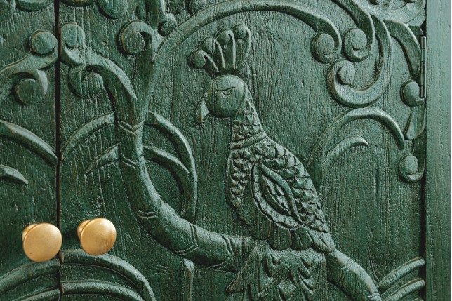 Buffet bas PEACOCK 175cm manguier vert antique doré
