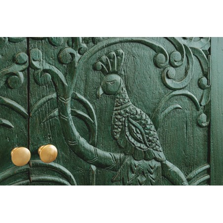 Buffet bas PEACOCK 175cm manguier vert antique doré