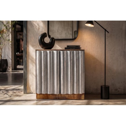Buffet bas ZALVERO manguier et aluminium naturel argenté