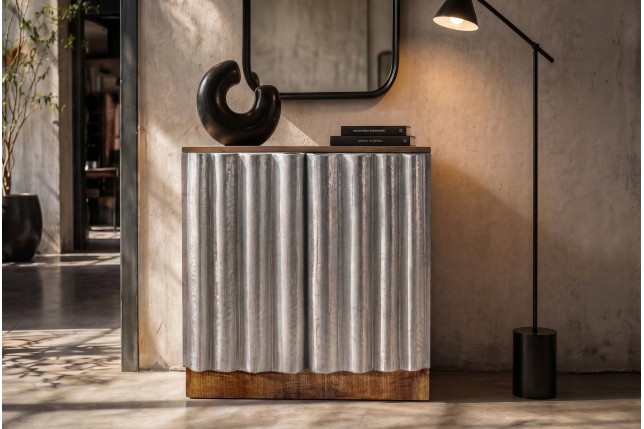 Buffet bas ZALVERO manguier et aluminium naturel argenté