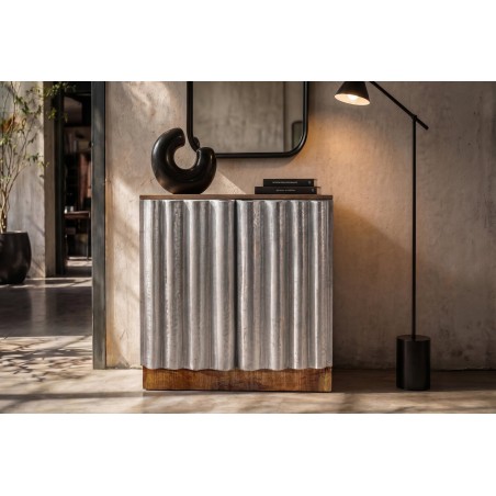 Buffet bas ZALVERO manguier et aluminium naturel argenté