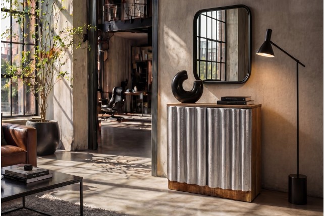 Buffet bas ZALVERO manguier et aluminium naturel argenté