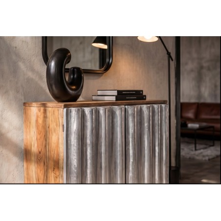 Buffet bas ZALVERO manguier et aluminium naturel argenté