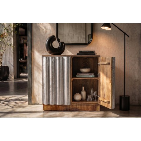 Buffet bas ZALVERO manguier et aluminium naturel argenté