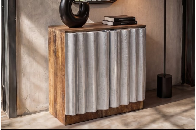 Buffet bas ZALVERO manguier et aluminium naturel argenté