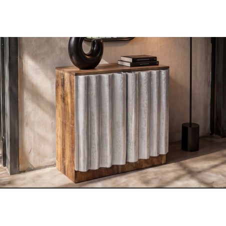 Buffet bas ZALVERO manguier et aluminium naturel argenté