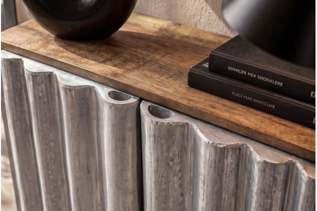 Buffet bas ZALVERO manguier et aluminium naturel argenté
