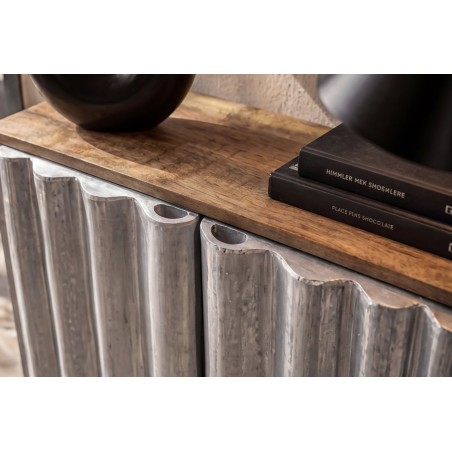 Buffet bas ZALVERO manguier et aluminium naturel argenté