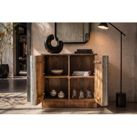 Buffet bas ZALVERO manguier et aluminium naturel argenté