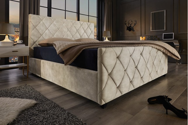 Lit ELYSIUM 180x200cm avec rangement - Velours Champagne Beige