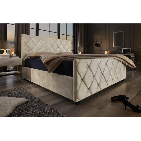 Lit ELYSIUM 180x200cm avec rangement - Velours Champagne Beige