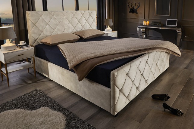 Lit ELYSIUM 180x200cm Velours Champagne Beige - Rangement