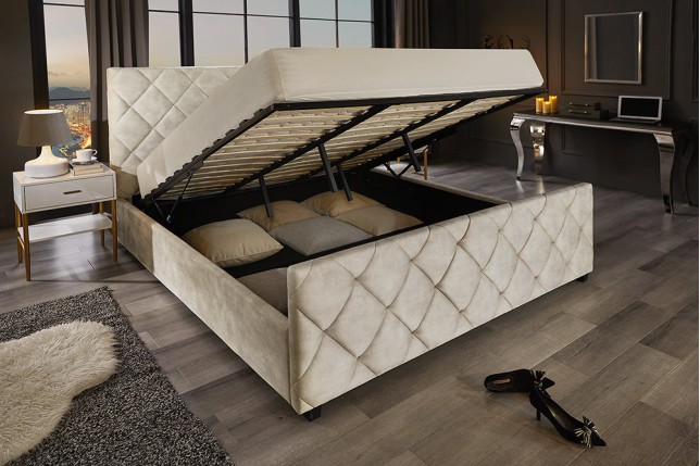 Lit ELYSIUM 180x200cm Velours Champagne Beige - Rangement