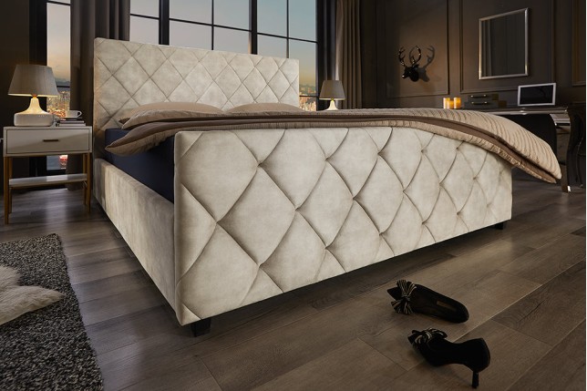 Lit ELYSIUM 180x200cm Velours Champagne Beige - Rangement