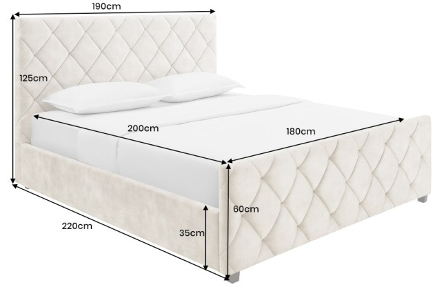 Lit ELYSIUM 180x200cm Velours Champagne Beige - Rangement