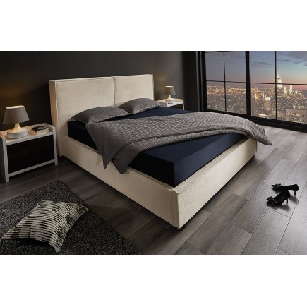 Lit ROCCO 180x200cm en cordon beige avec sommier à lattes et espace de rangement