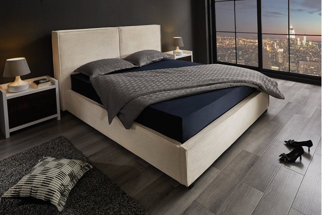 Lit ROCCO 180x200cm en cordon beige avec sommier à lattes et espace de rangement
