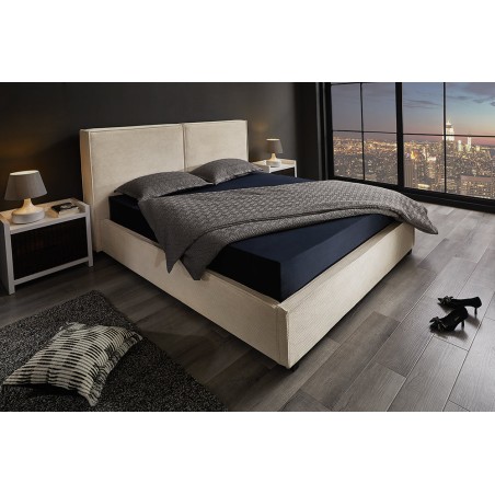 Lit ROCCO 180x200cm en cordon beige avec sommier à lattes et espace de rangement