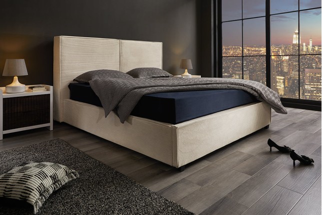 Lit ROCCO 180x200cm cordon beige avec rangement