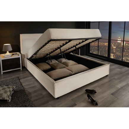 Lit ROCCO 180x200cm en cordon beige avec sommier à lattes et espace de rangement 2