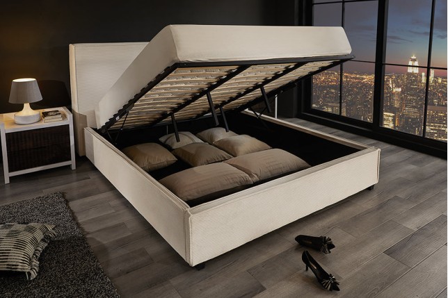 Lit ROCCO 180x200cm cordon beige avec rangement