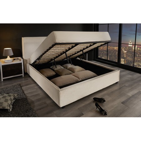 Lit ROCCO 180x200cm cordon beige avec rangement