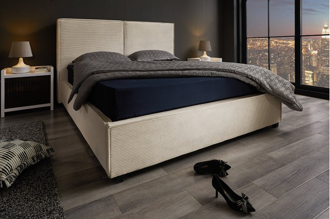 Lit ROCCO 180x200cm cordon beige avec rangement