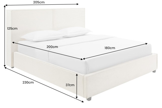 Lit ROCCO 180x200cm cordon beige avec rangement